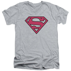 Superman Red & Black Shield Men's 30/1 Cotton Slim V-Neck T