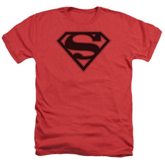 Superman Red & Black Shield Men's 30/1 Heather 60 40 Poly SS T