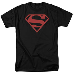 Superman Red On Black Shield Men's 18/1 Cotton SS T