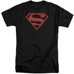 Superman Red On Black Shield Men's 18/1 Tall Cotton SS T