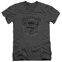 Superman Scrolling Shield Men's 30/1 Cotton Slim V-Neck T