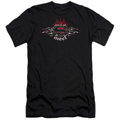 Superman Steel Flames Shield Men's Ultra-Soft 30/1 Cotton Slim SS T