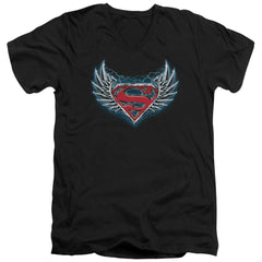 Superman Steel Wings Logo Men's 30/1 Cotton Slim V-Neck T