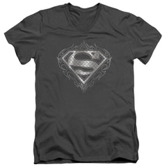 Superman Tribal Steel Logo Men's 30/1 Cotton Slim V-Neck T