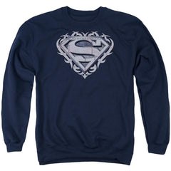 Superman Tribal Steel Shield Men's Crewneck 50 50 Poly LS T