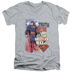 Superman Truth Justice Men's 30/1 Cotton Slim V-Neck T