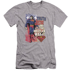 Superman Truth Justice Men's Ultra-Soft 30/1 Cotton Slim SS T