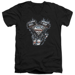 Superman V Twin Logo Men's 30/1 Cotton Slim V-Neck T