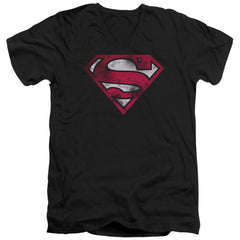 Superman War Torn Shield Men's 30/1 Cotton Slim V-Neck T