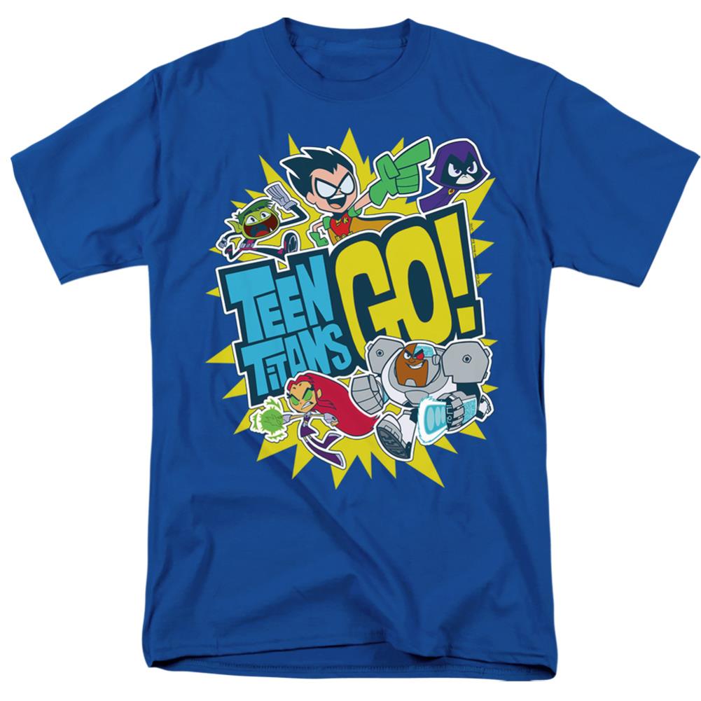 Teen Titans Go Logo And Characters Burst Men's 18/1 Cotton Short-Sleeve T-Shirt