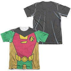 Teen Titans Go Robin Uniform (Front/Back Print) Men's Regular Fit Poly Cotton Short-Sleeve T-Shirt