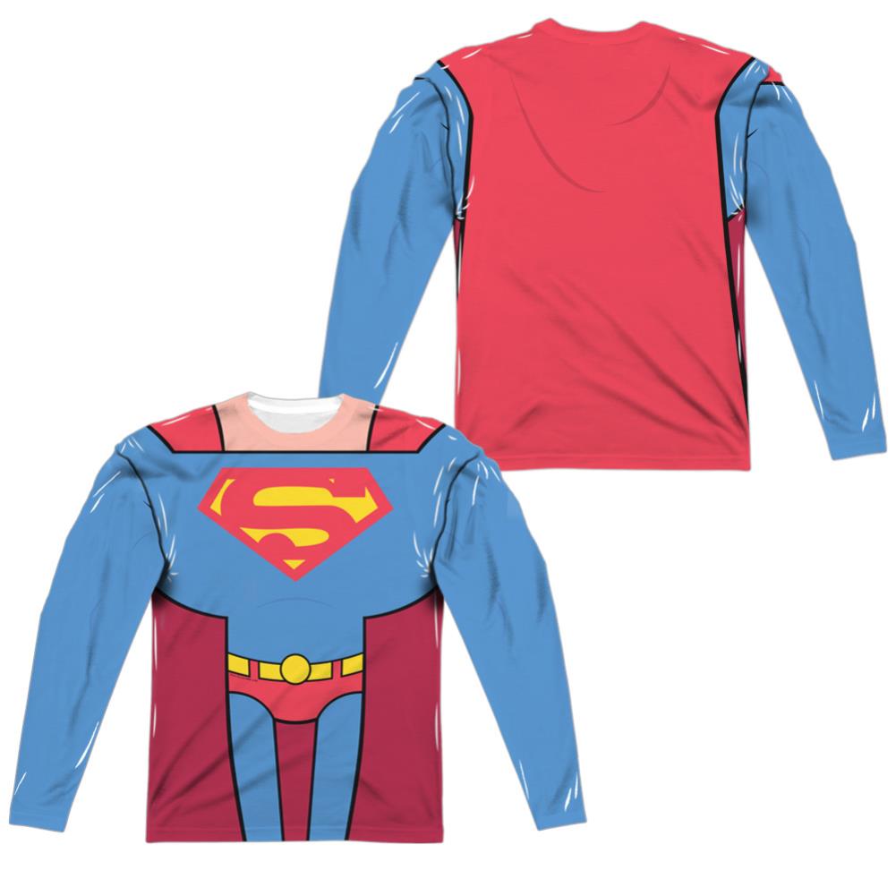 Teen Titans Go To The Movies Superman Uniform (Front/Back Print) Men's Regular Fit Polyester Long-Sleeve T-Shirt