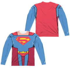 Teen Titans Go To The Movies Superman Uniform (Front/Back Print) Men's Regular Fit Polyester Long-Sleeve T-Shirt