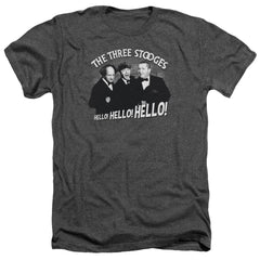 Three Stooges Hello Again Men's 30/1 Heather 60 40 Poly Short-Sleeve T-Shirt