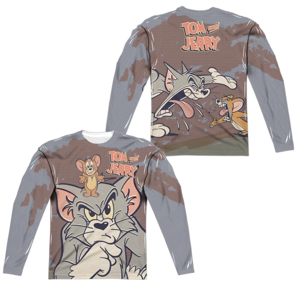 Tom And Jerry Up To No Good (Front/Back Print) Men's Regular Fit Polyester Long-Sleeve T-Shirt