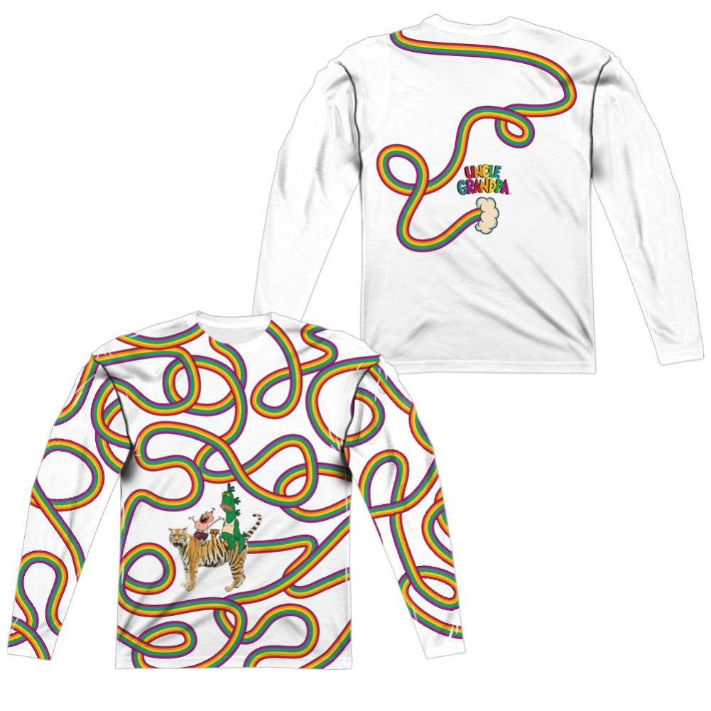 Uncle Grandpa Rainbows (Front/Back Print) Men's Regular Fit Polyester Long-Sleeve T-Shirt