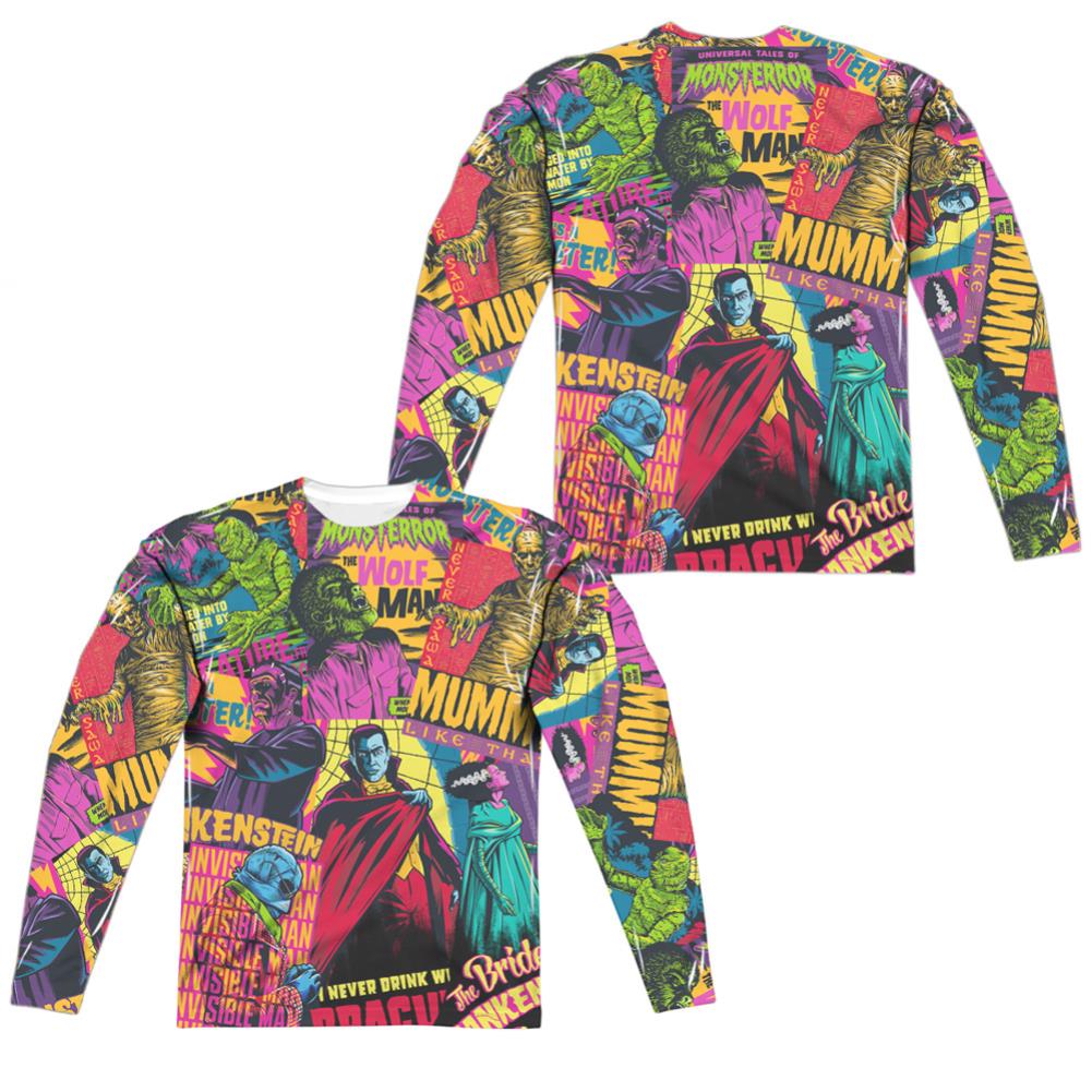 Universal Monsters Poster Mash (Front/Back Print) Men's Regular Fit Polyester Long-Sleeve T-Shirt