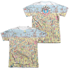 Where's Waldo Beach Scene (Front/Back Print) Men's Regular Fit Poly Cotton Short-Sleeve T-Shirt