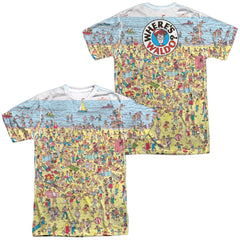 Where's Waldo Beach Scene (Front/Back Print) Men's Regular Fit Polyester Short-Sleeve T-Shirt