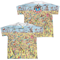 Where's Waldo Beach Scene (Front/Back Print) Youth Regular Fit Poly Short-Sleeve T-Shirt