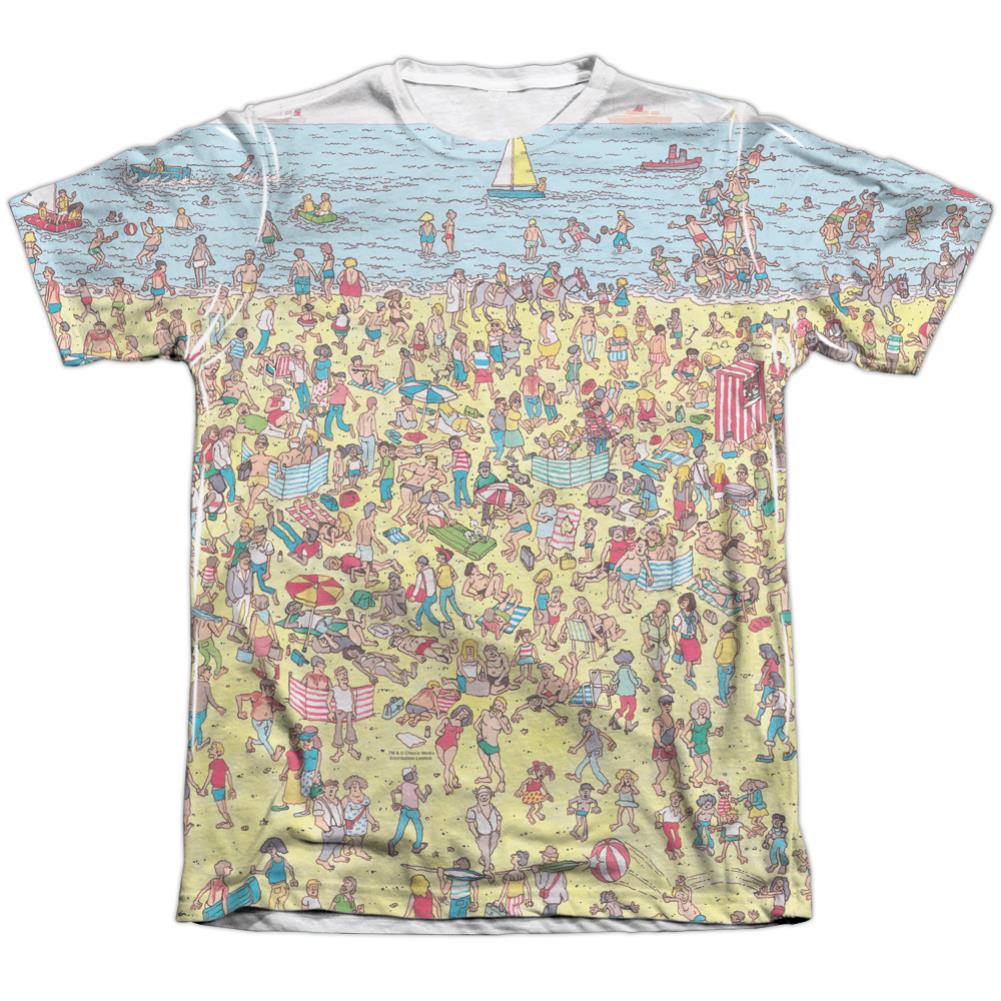 Where's Waldo Beach Scene Men's Regular Fit Poly Cotton Short-Sleeve T-Shirt