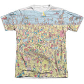 Where's Waldo Beach Scene Men's Regular Fit Poly Cotton Short-Sleeve T-Shirt