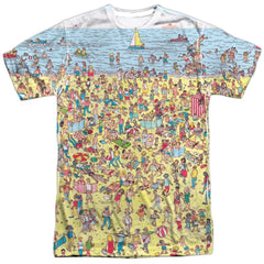 Where's Waldo Beach Scene Men's Regular Fit Polyester Short-Sleeve T-Shirt