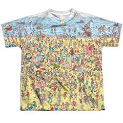 Where's Waldo Beach Scene Youth Regular Fit Poly Short-Sleeve T-Shirt