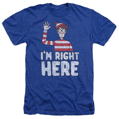 Where's Waldo I'm Right Here Men's 30/1 Heather 60 40 Poly Short-Sleeve T-Shirt