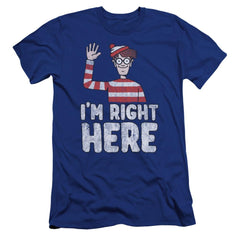 Where's Waldo I'm Right Here Men's Ultra-Soft 30/1 Cotton Slim Short-Sleeve T-Shirt