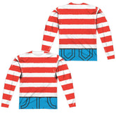Where's Waldo Waldo Costume (Front/Back Print) Men's Regular Fit Polyester Long-Sleeve T-Shirt