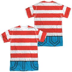 Where's Waldo Waldo Costume (Front/Back Print) Men's Regular Fit Polyester Short-Sleeve T-Shirt