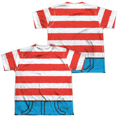 Where's Waldo Waldo Costume (Front/Back Print) Youth Regular Fit Poly Short-Sleeve T-Shirt