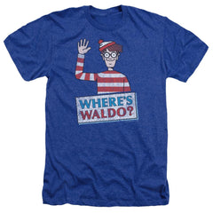 Where's Waldo Waldo Wave Men's 30/1 Heather 60 40 Poly Short-Sleeve T-Shirt
