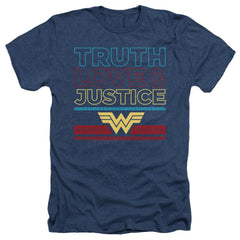 Wonder Woman 1984 Truth Love Justice Men's 30/1 Heather 60 40 Poly Short-Sleeve T-Shirt