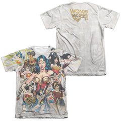 Wonder Woman 75th Collage (Front/Back Print) Men's Regular Fit Poly Cotton Short-Sleeve T-Shirt