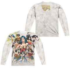 Wonder Woman 75th Collage (Front/Back Print) Men's Regular Fit Polyester Long-Sleeve T-Shirt