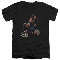 Xena Warrior Princess In Control Men's 30/1 Cotton Slim V-Neck T-Shirt
