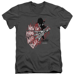 A Nightmare On Elm Street Playing With Power Men's 30/1 Cotton Slim V-Neck T-Shirt