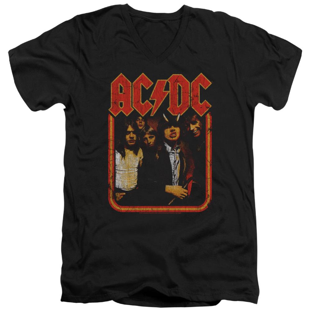 AC/DC Group Distressed Men's 30/1 Cotton Slim V-Neck T-Shirt