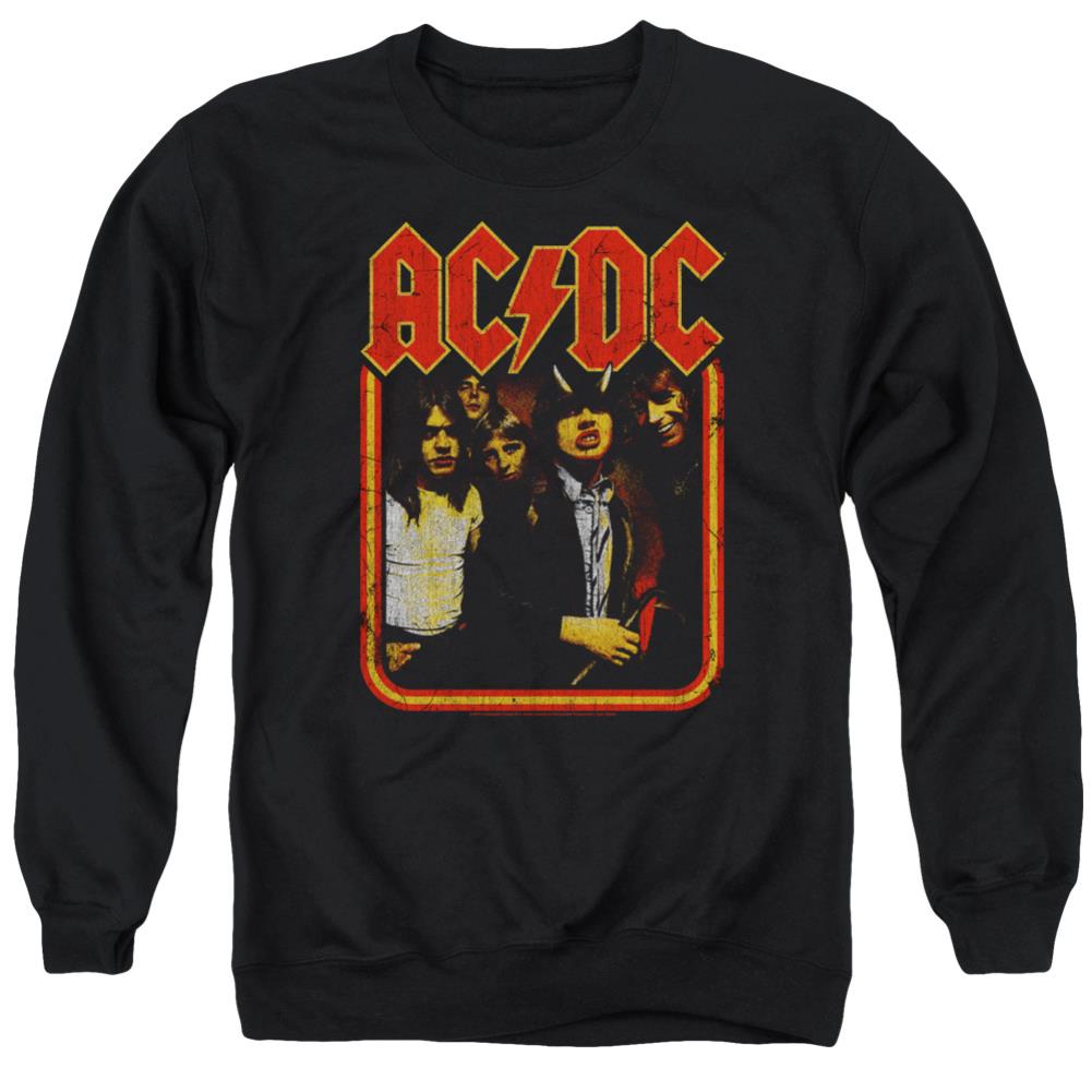 AC/DC Group Distressed Men's Crewneck 50 50 Poly Long-Sleeve T-Shirt