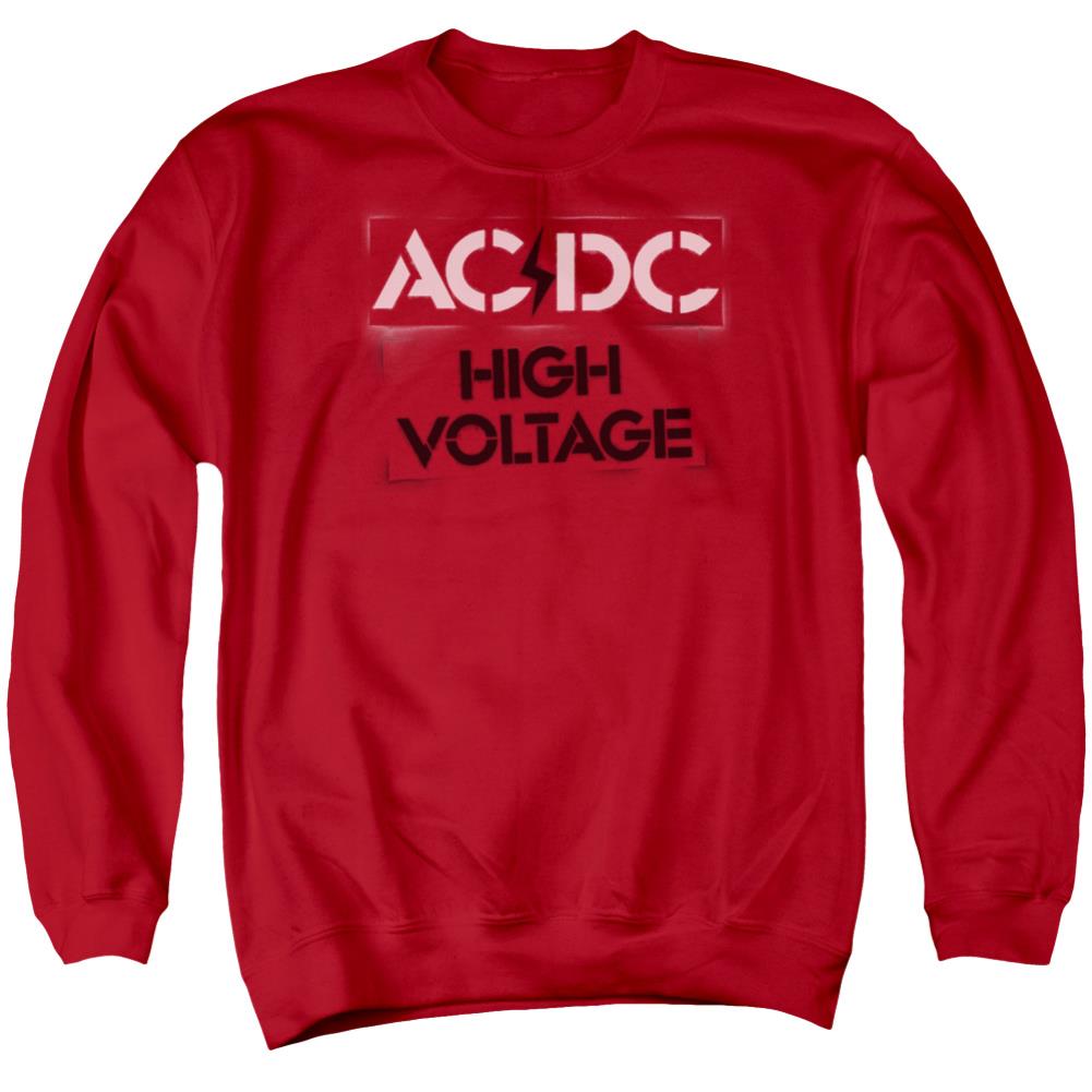 AC/DC High Voltage Stencil Men's Crewneck 50 50 Poly Long-Sleeve T-Shirt