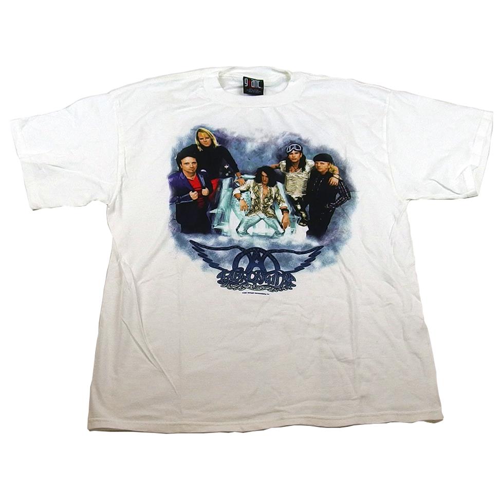 Aerosmith Men's 1997 Band Shot Back Logo White T-Shirt