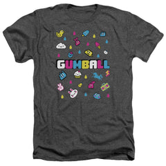 Amazing World Of Gumball Fun Drops Men's 30/1 Heather 60 40 Poly Short-Sleeve T-Shirt