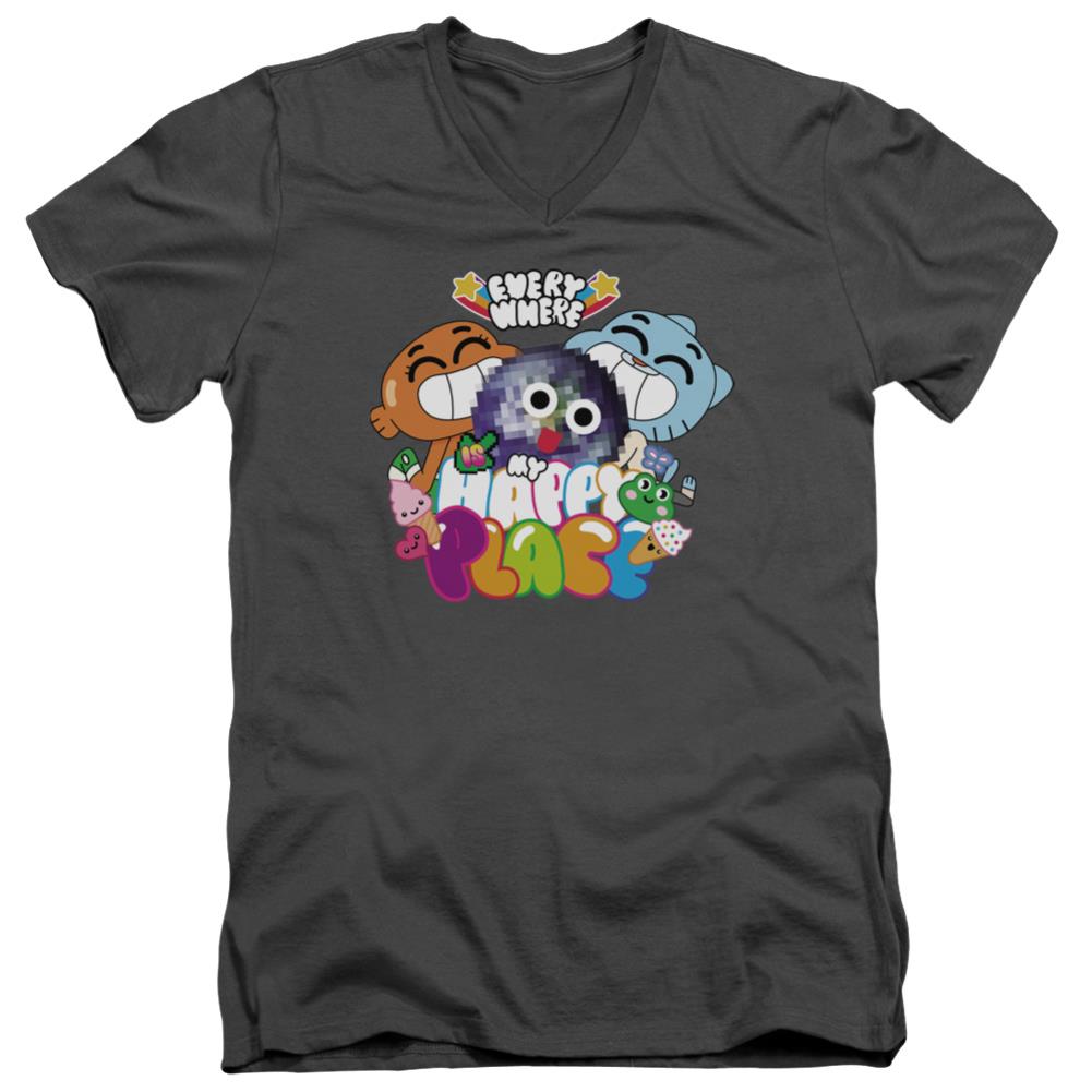 Amazing World Of Gumball Happy Place Men's 30/1 Cotton Slim V-Neck T-Shirt