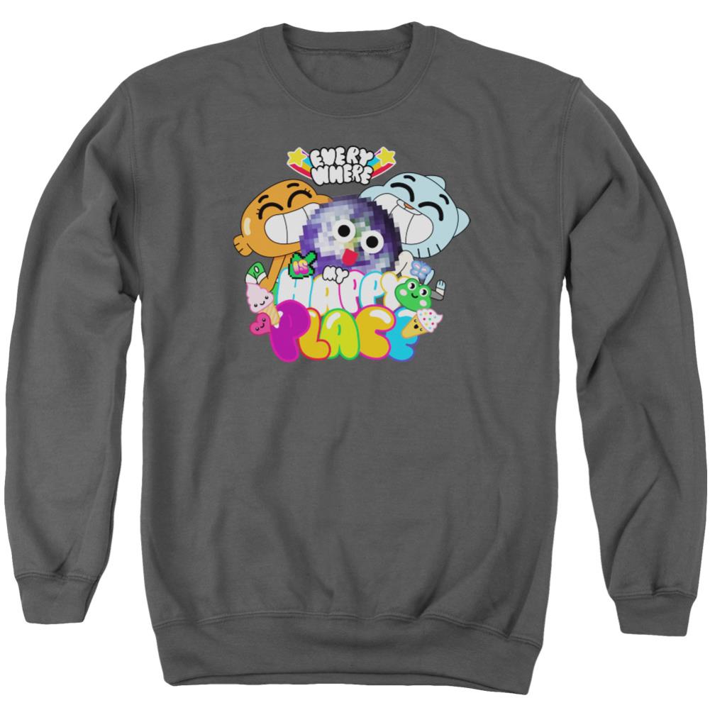 Amazing World Of Gumball Happy Place Men's Crewneck 50 50 Poly Long-Sleeve T-Shirt