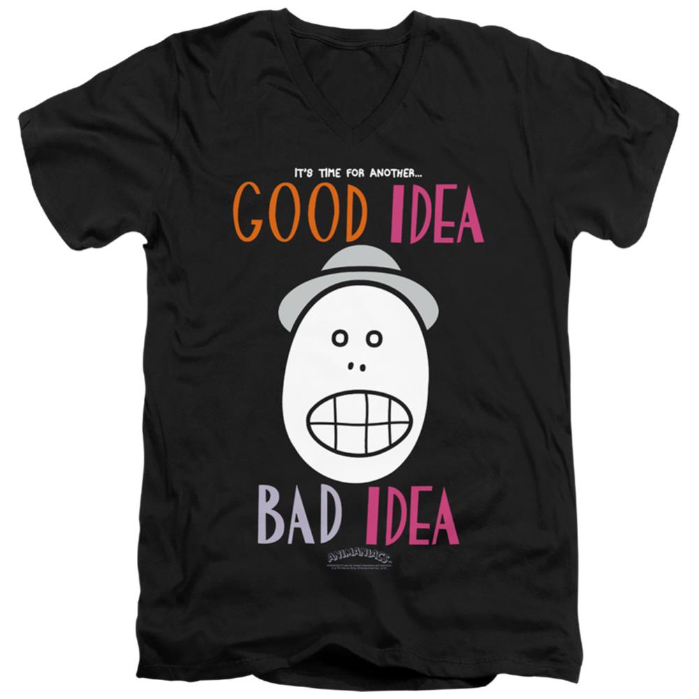 Animaniacs Good Idea Bad Idea Men's 30/1 Cotton Slim V-Neck T-Shirt