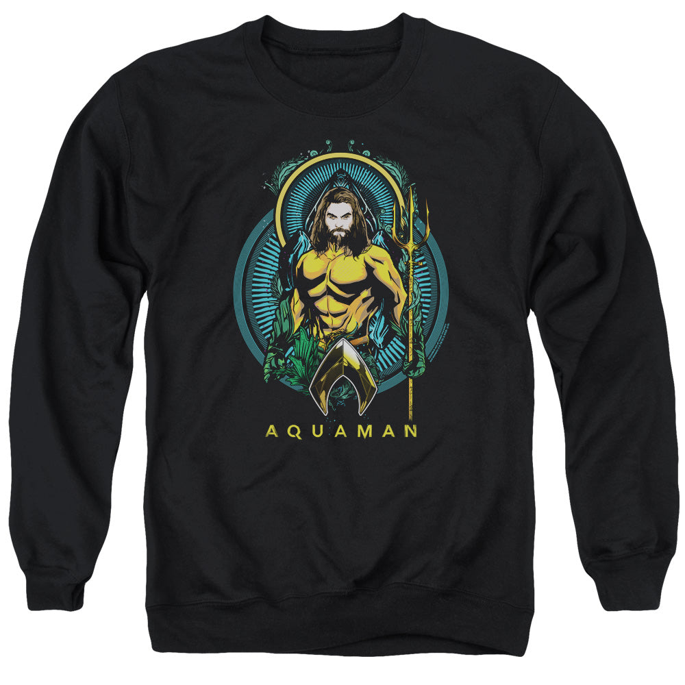 Aquaman Movie Aqua Nouveau Men's Crewneck 50 50 Poly Long-Sleeve T-Shirt