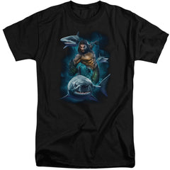 Aquaman Movie Swimming With Sharks Men's 18/1 Tall Cotton Short-Sleeve T-Shirt