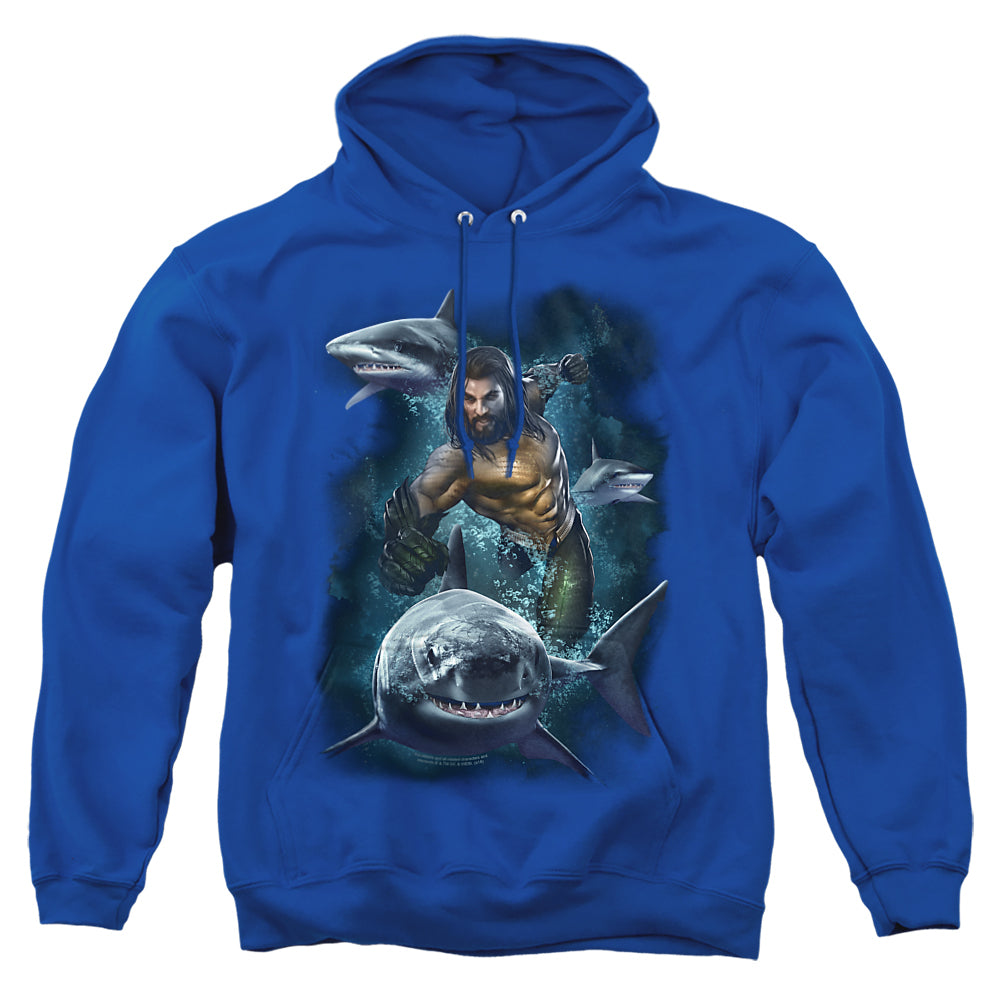Aquaman Movie Swimming With Sharks Men's Pull-Over 75 25 Poly Hoodie